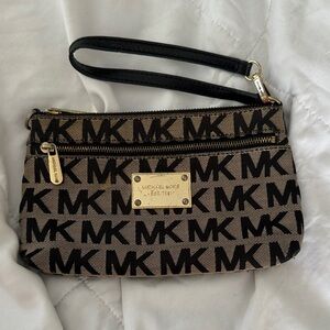 Michael Kors Black and Brown Logo Wristlet